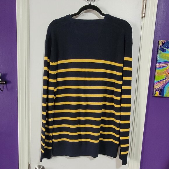 NAUTICA NAVTECH MEN'S COZY NAVY & YELLOW STRIPED SWEATER EUC XL - Picture 2 of 6